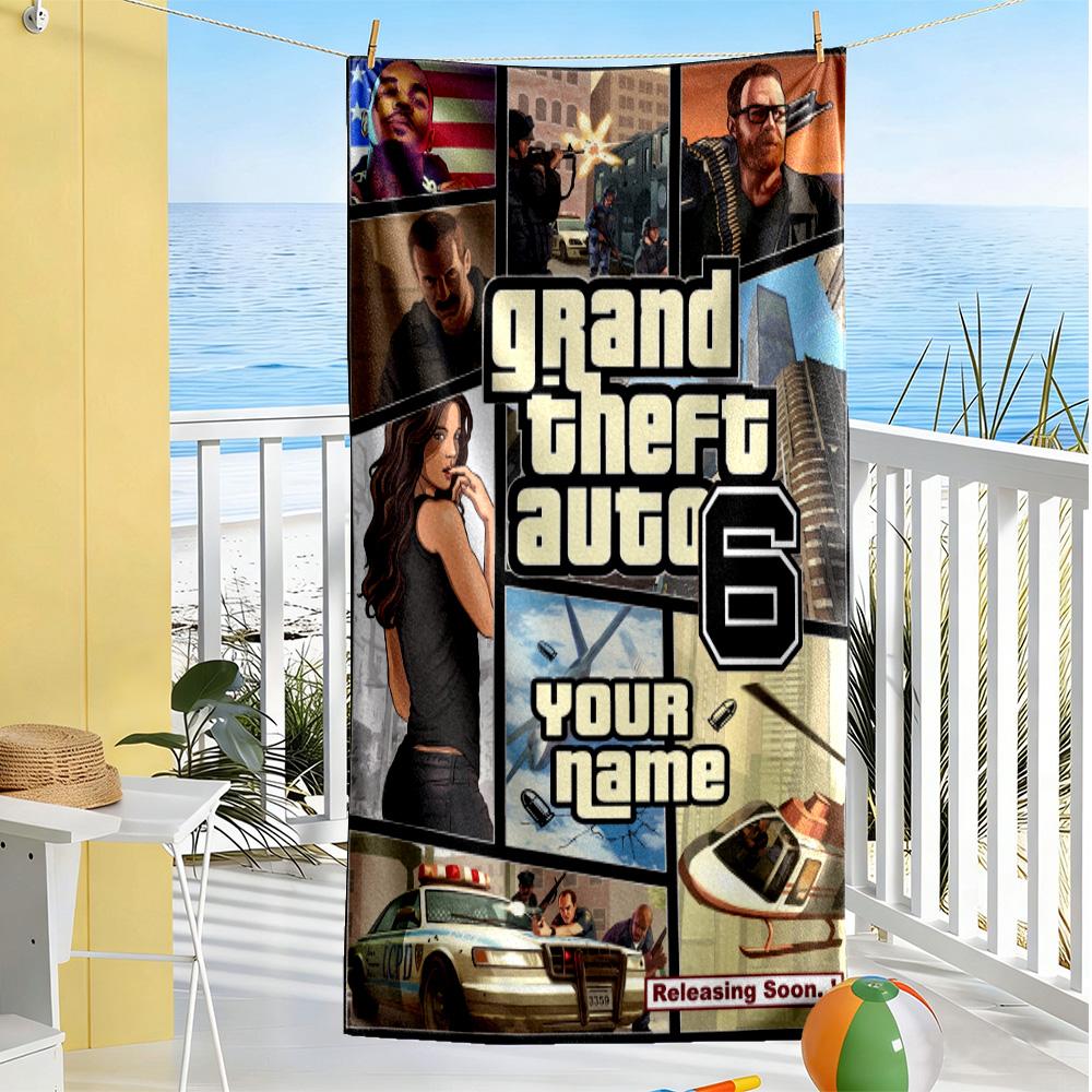 Grand Theft Auto Customize Your Name Beach Towel Super Soft Microfiber Quickdry Fabric Suitable for Sports Travel Swimming Yoga Bathroom Beach And Poo