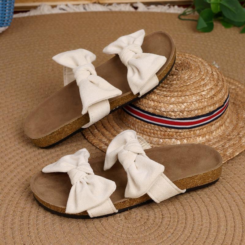 

Large size bow one-word slippers women s new flat-bottomed sandals flat-bottomed slippers 42 белый