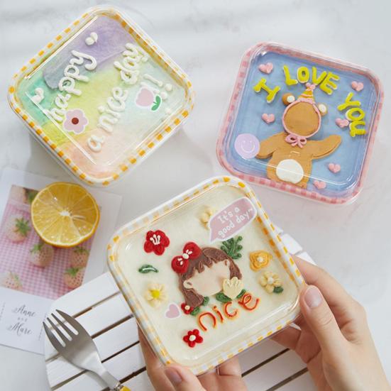 10 buc. Cutie de prajituri de unica folosinta cu capac transparent Pachet rezistent la apa, rezistent la ulei, Cutie patrata draguta de patiserie in carouri pentru magazin de deserturi