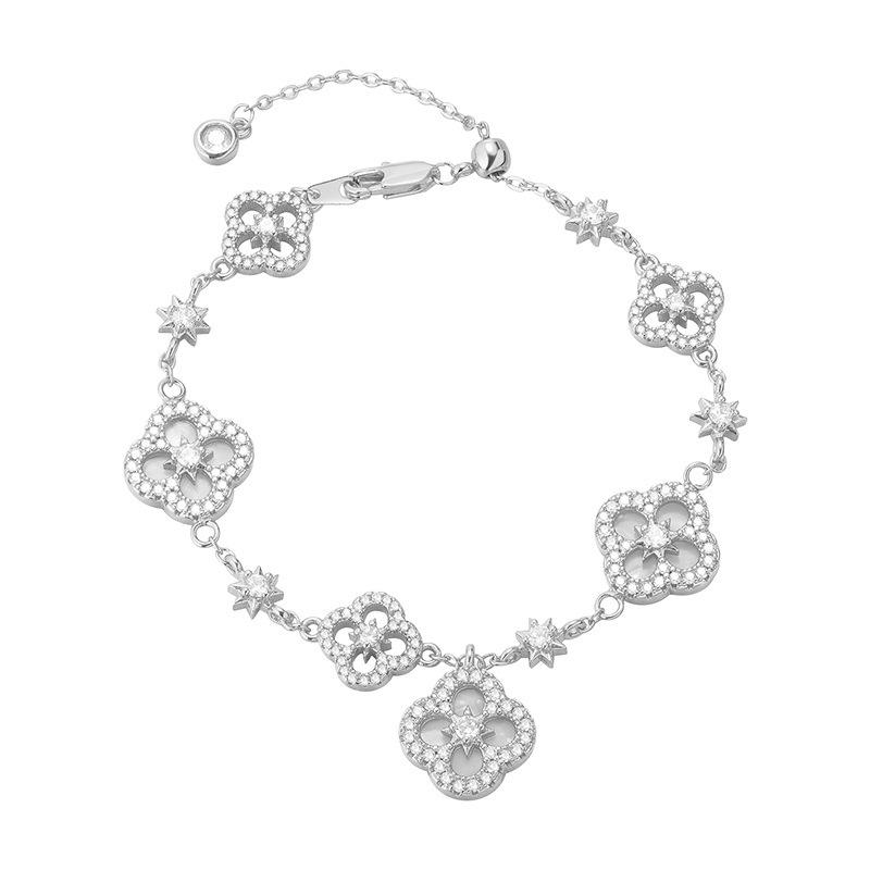 Adjustable Four-Petal Zircon Flower Bracelet - Elegant Hand Jewelry for Women, 2026