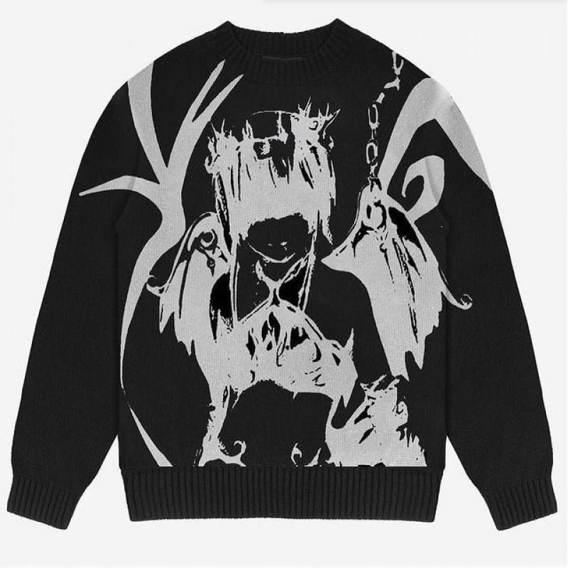 Unisex Streetwear Knit Sweater With Jacquard Round Neck Casual Long Sleeve Winter