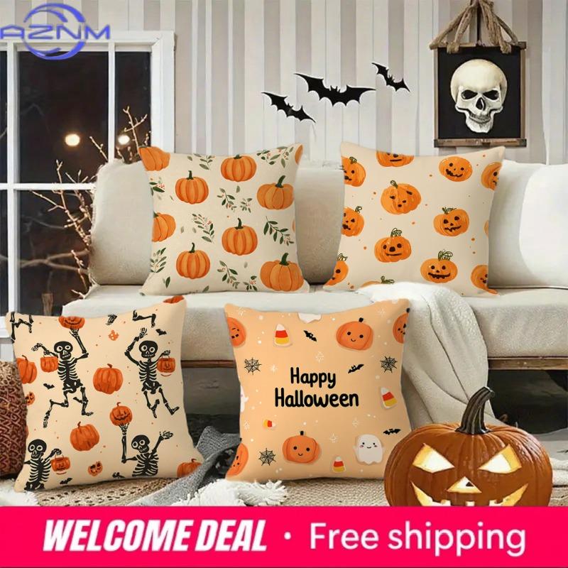 Halloween-Themed Pumpkin & Skeleton Pillowcasessuitable For Sofa Car Bedroom Decorative Cushion Cover Pillow Cover