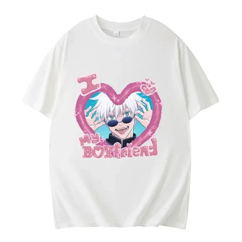 Summer Men's Cotton T-Shirt I Love My Boyfriend Satoru Gojo T-Shirt Cartoon Graphic T-Shirt Extra Large Street Top