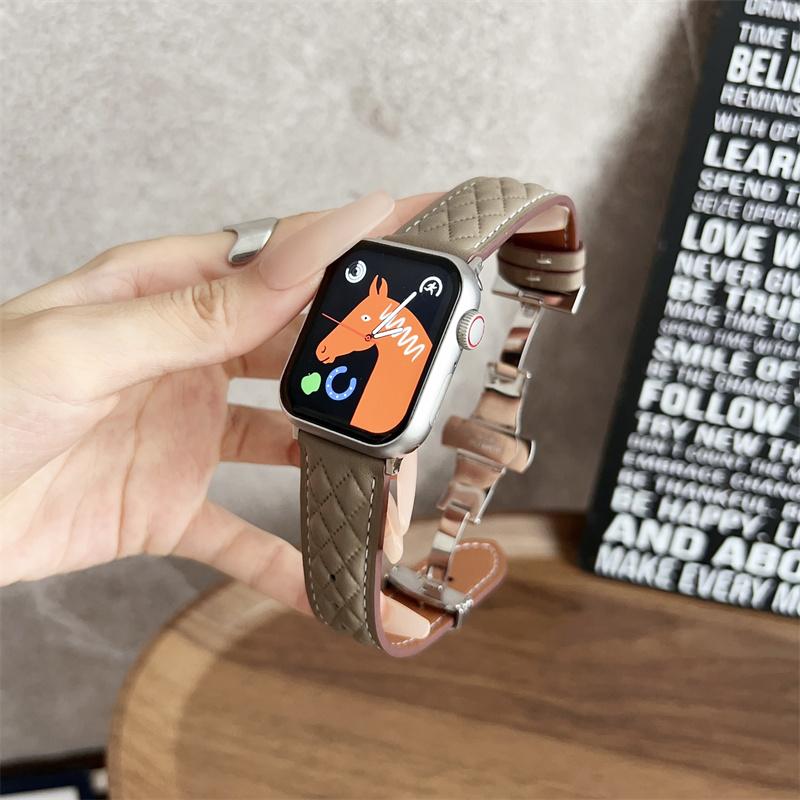 

Роскошный модный кожаный ремешок для часов с ромбом для Apple iwatch S10 ultra2 S9 s8 S7 6 5 4 3 2 SE3 сменный ремешок для часов 45 мм 44 мм 41 мм 42 мм 49 мм 46 мм 38/40/41/42(S10） серый