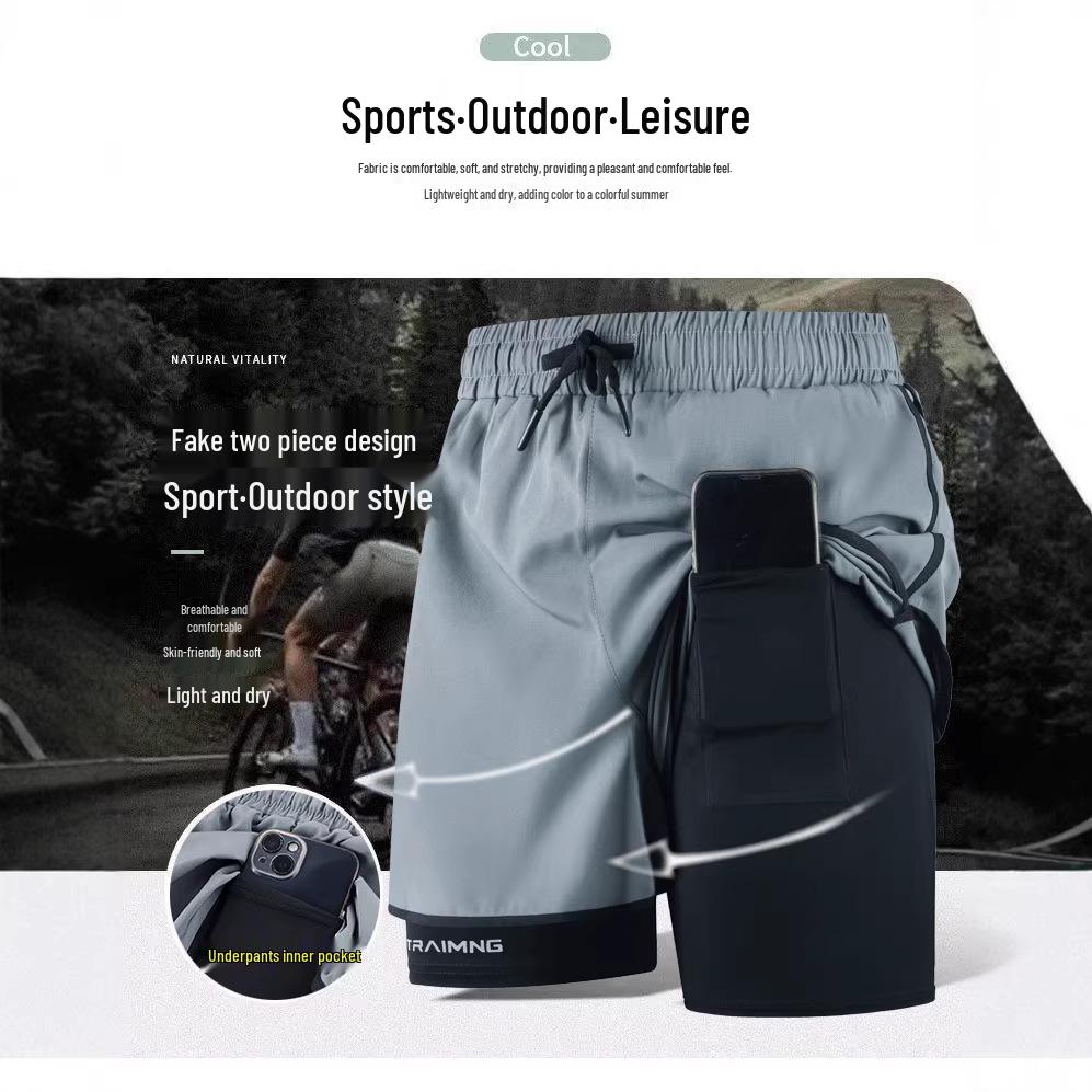 Men's Quick-Dry Double-Layer Running Shorts, Euro Size, Casual Summer Style