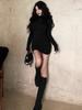 Slim Fit Half-High Collar Long Sleeve Dress for Women - Sexy Autumn/Winter Hip-Hugging Style