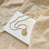 Gold Beaded Zircon Round Pendant Necklace - European Style Light Luxury for Women