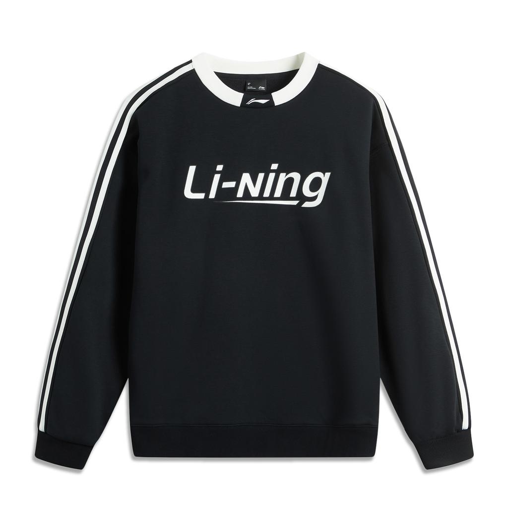 Li Ning Sports Fashion Series Anti-Static Anti-Bacterial Fleece Warm Letter Crew Neck Long Sleeve Sweatshirt Unisex Sweatshirt Black AWDUB71-6