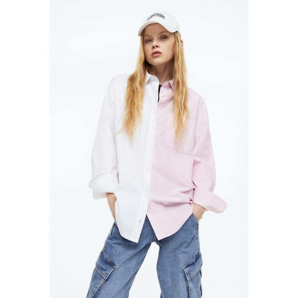 

H&M Рубашка из поплина Oversized Светло-Розовый Белый 1134735007