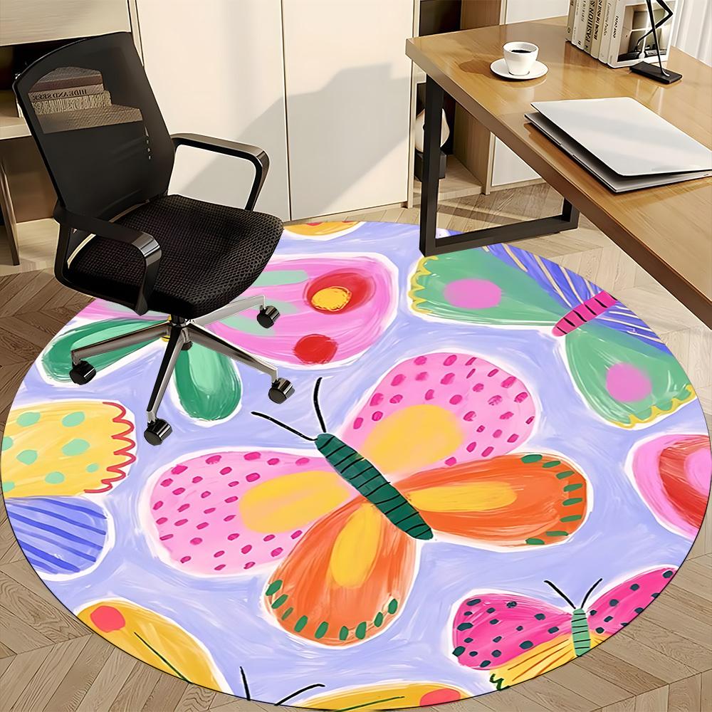 1pc Butterfly Pattern Office Round Rug, Non-slip, Soft and Durable Office Rug for Interior Decoration, Perfect for Office, Beautiful Decoration yy2603
