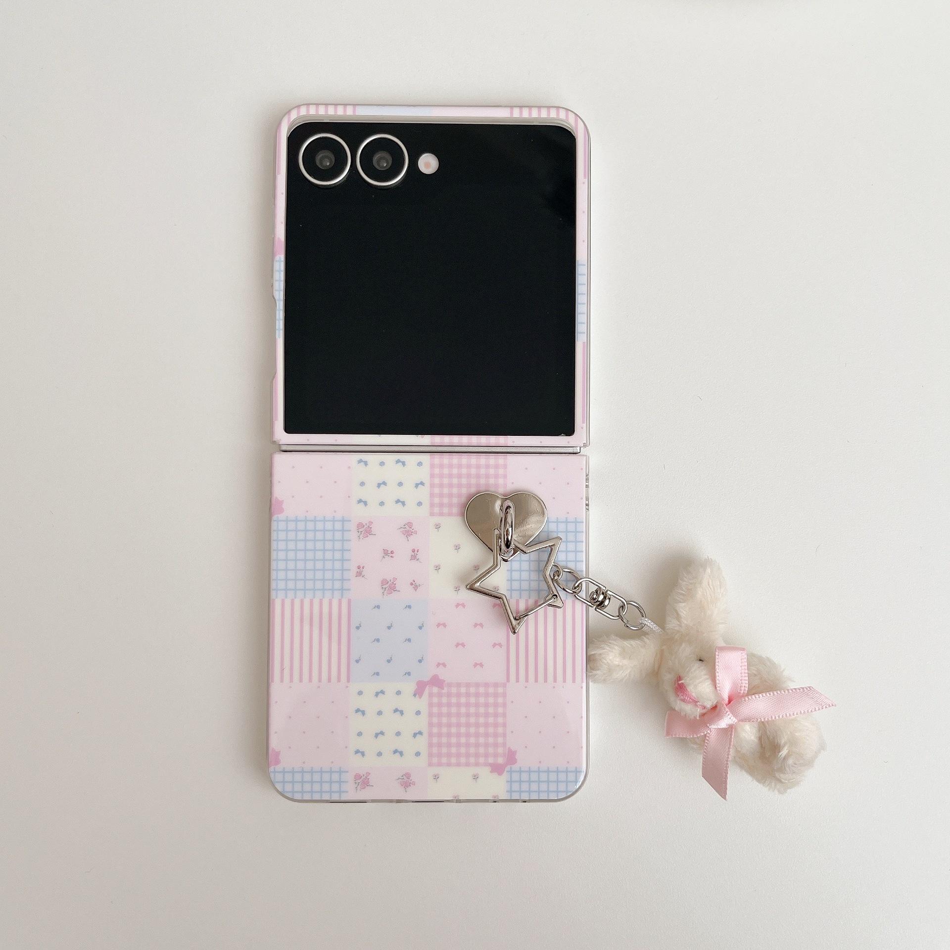 Phone Cases Samsung, Spliced Plaid & Floral Pattern Phone Cases for Foldable Phones Samsung zflip7