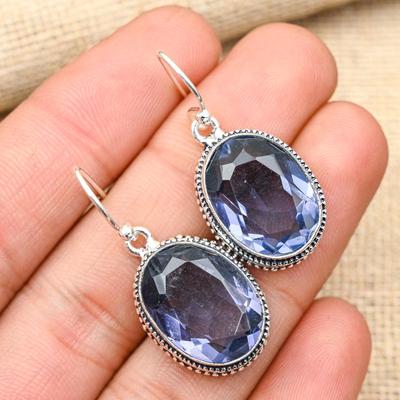 Dazzling Iolite Gemstone Handmade 925 Solid Sterling Silver Jewelry Earrings For Her