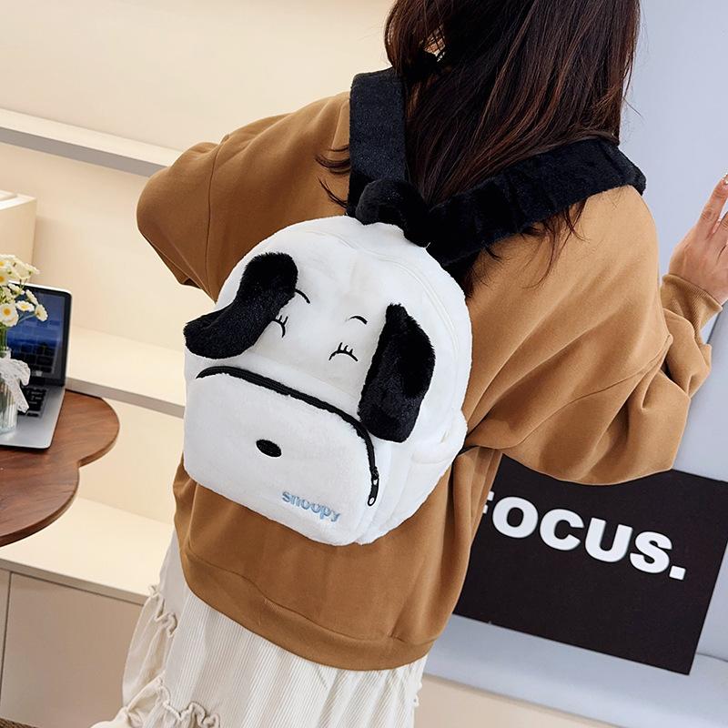 Schoolbag super cute cartoon puppy foreign plush backpack new super cute big-eared dog student going out high-value backpack
