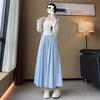 Women's Summer Solid Color Elastic High-Waisted A-Line Pleated Half Skirt Ladies Premium Elegant Casual Long Skirt
