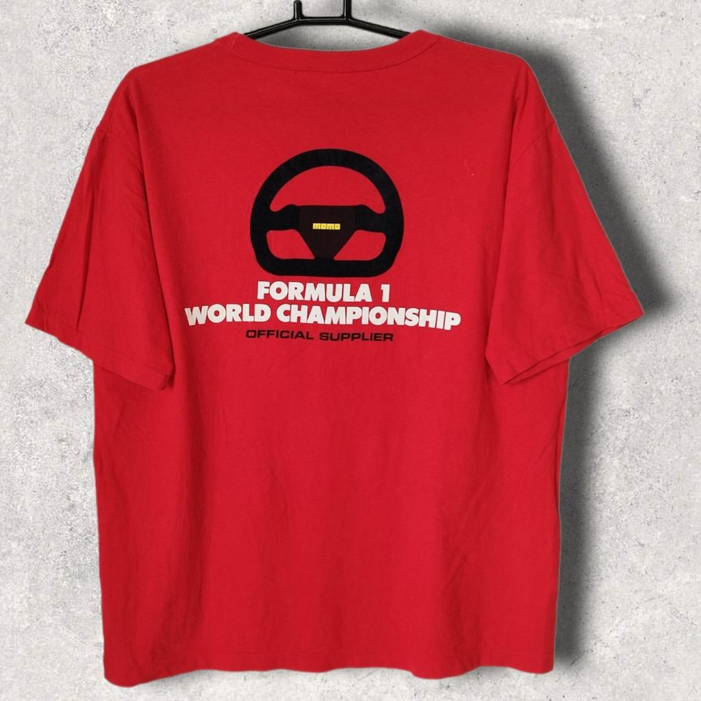 Vintage 90s Momo steering world championship official supplier T-Shirt collectible racing part merch tee single stitch red Large