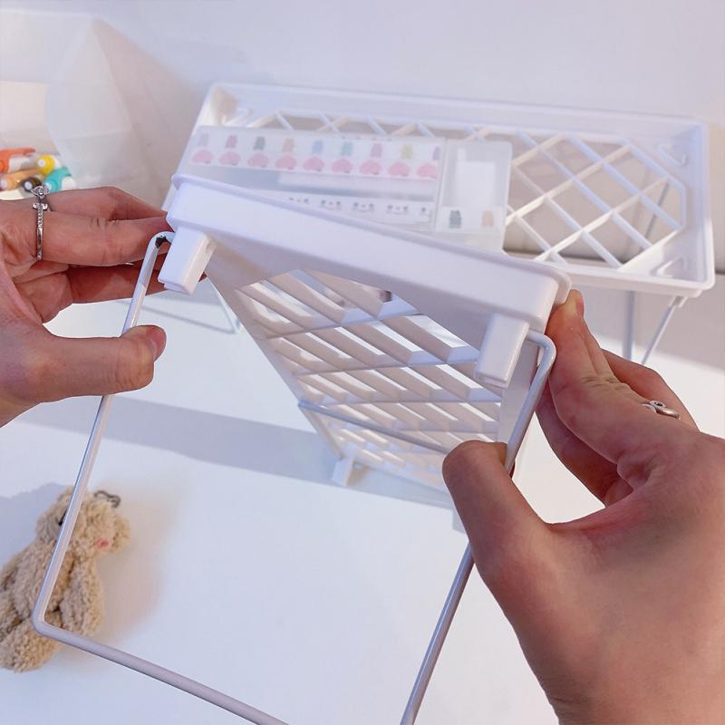 Folding Brief Desktop Storage Rack Accessories Organizer Plastic Shelf Holder
