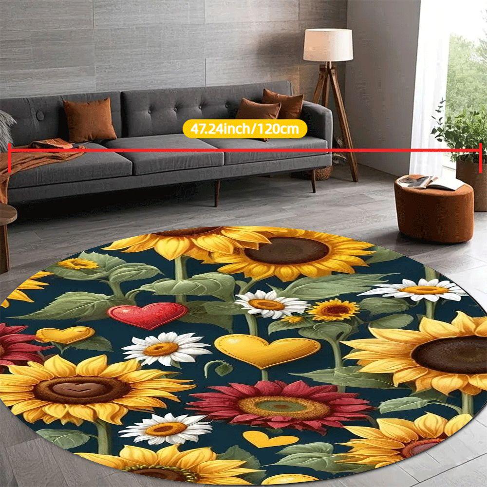 Round Botanical Pattern Flannel Rug Printed Design Modern Nature Decor Soft Anti Slip Carpet For Living Room And Reading Corner