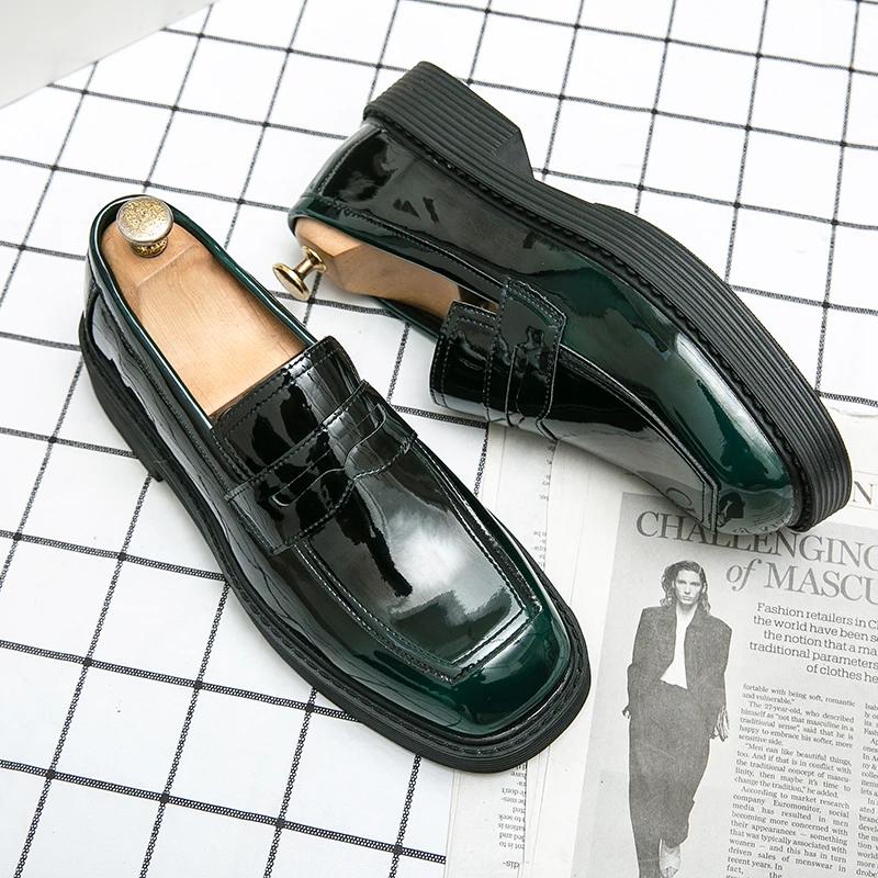 Designer's New Men's Shiny Leather Shoes Thick Sole Loafers Men's Party Dress Shoes Business Casual Shoes Free Delivery