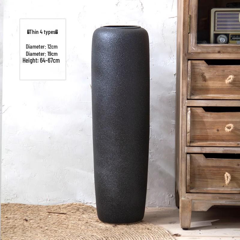 Jingdezhen Black Coarse Pottery Floor Vase: Modern Minimalist Japanese Decor for Hotel, Homestay, or Living Room.