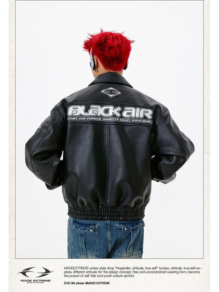 BLACKAIR Unisex Retro Street Cleanfit Lychee PU Leather Jacket