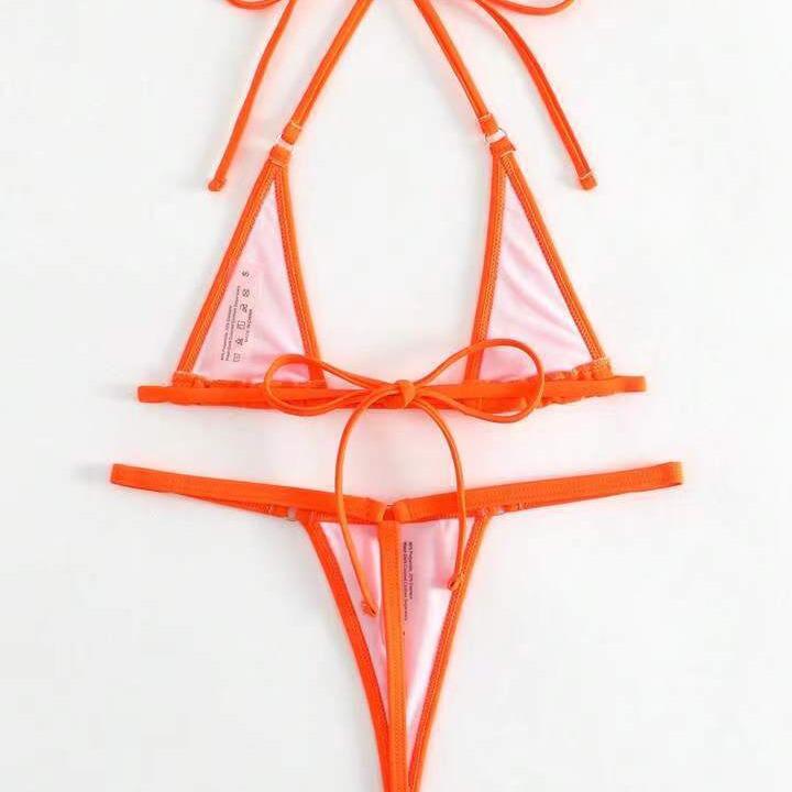 Trendy European & American Backless Solid Color Bandage Bikini