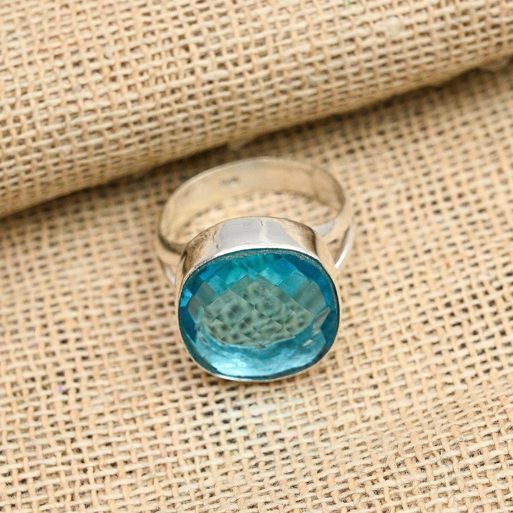 Pretty Blue Topaz Gemstone Handmade Solid 925 Sterling Silver Ring Jewelry For Gift