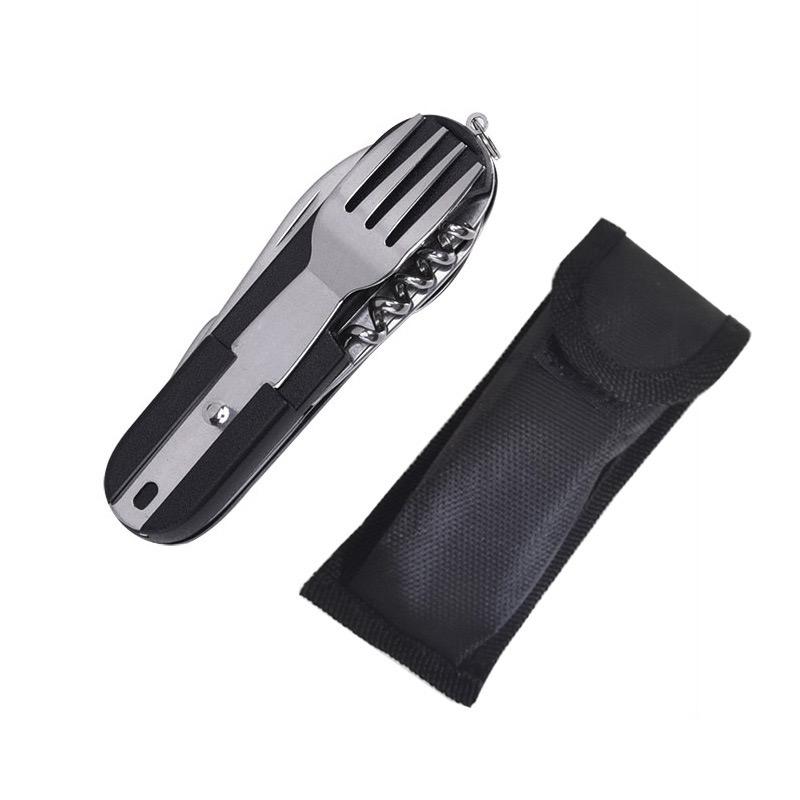 7 In 1 Multifunctional Outdoor Tableware Survival Tools Stainless Steel Foldable Fork Spoon Knife Picnic Camping Dinnerware