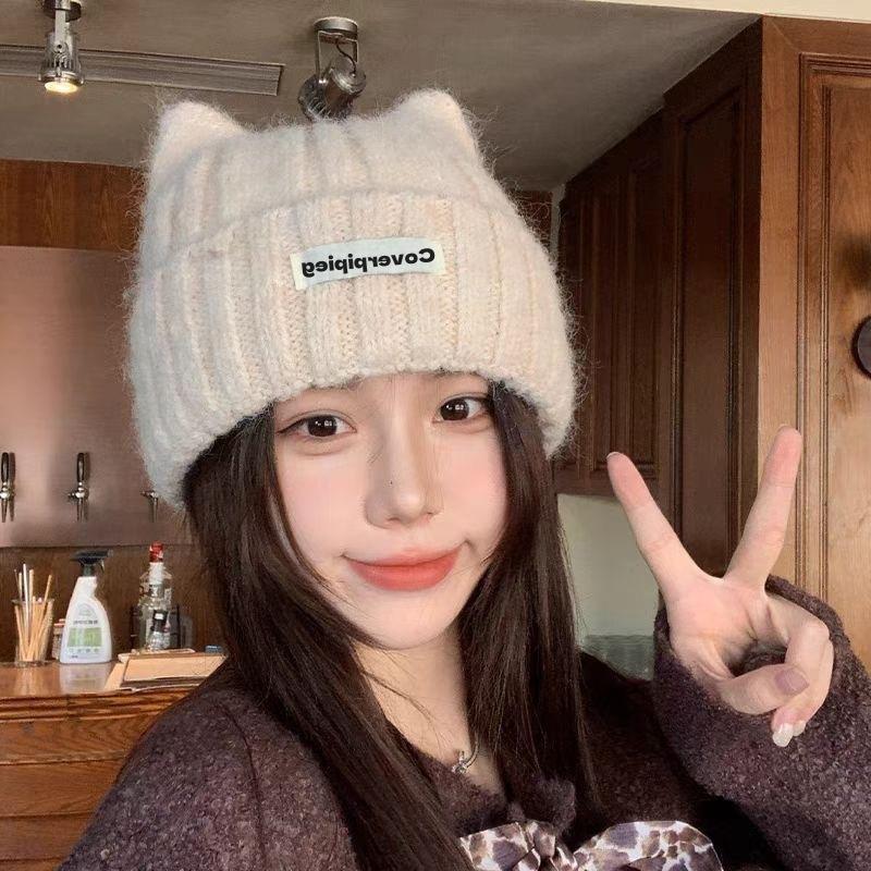Cute Warm Woolen Hat for Women Girls Fashion Versatile Kitten Ear Knitting Hat Funny Warm Cold Proof Couple Ear Protection Hat