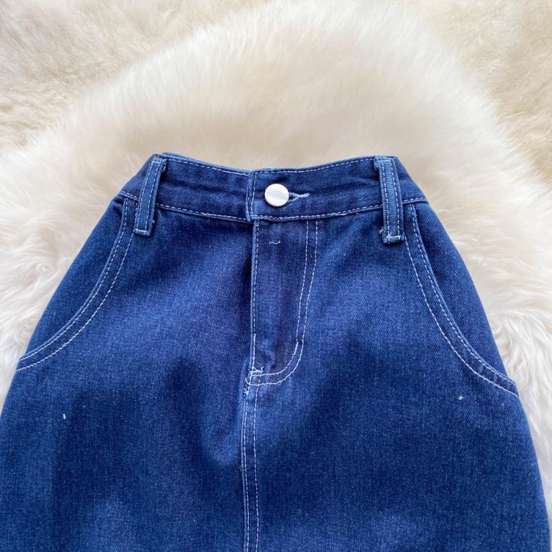Denim Skirt Mid Length Women's Back Split Summer Korean High Waist Versatile A-Line Skirt Long Skirt