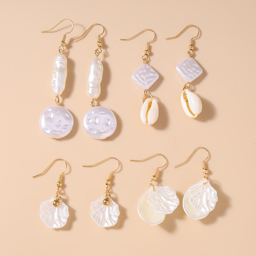 4pairs Summer Beach Conch Shell Drop Earrings for Women Girls Pearl Earrings Party Holiday Jewelry Gifts