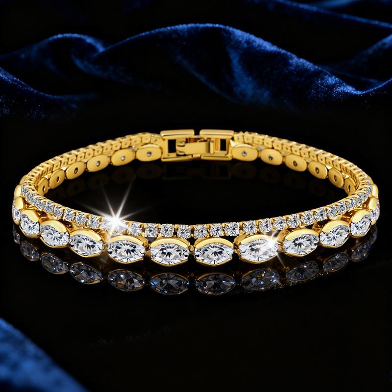 2026 Chain European and American Double-row Tennis Chain Bracelet Men's and Women's Fashion Three-row Full Diamond Jewelry