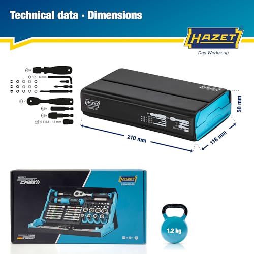 HAZET 2200SC-32 Bit Set, 59-piece, 1/4-inch (6.3mm), Smart Case, Magnetic Closure, Torx/Hex/Phillips/Slotted, Chrome Vanadium Steel, Foldable, Compact