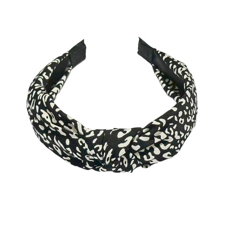 Chic Women Black Leopard Print Satin Cloth Knot Headbands Lady Girls Simple Solid Twill Cloth Knotted Head Hoop Accessories