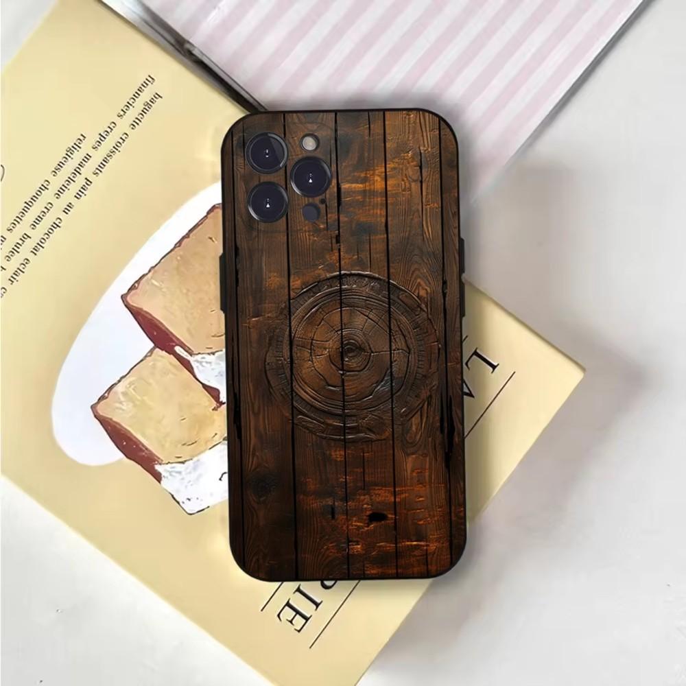Natural Wood Phone Case For iPhone 16,15,14,13,12,11,Pro,X,XS,Max,XR,Plus,Mini Soft Black Cover
