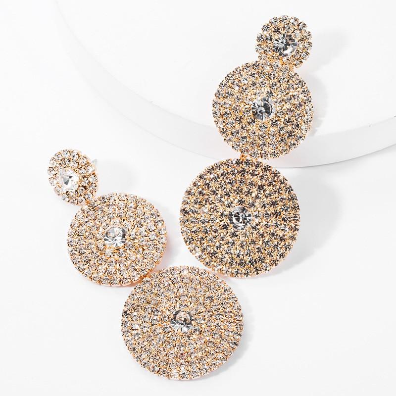 Multi-Layer Circular Rhinestone Stud Earrings Women Sparkly Full-Crystal Alloy Ear Jewelry In Gold Gold