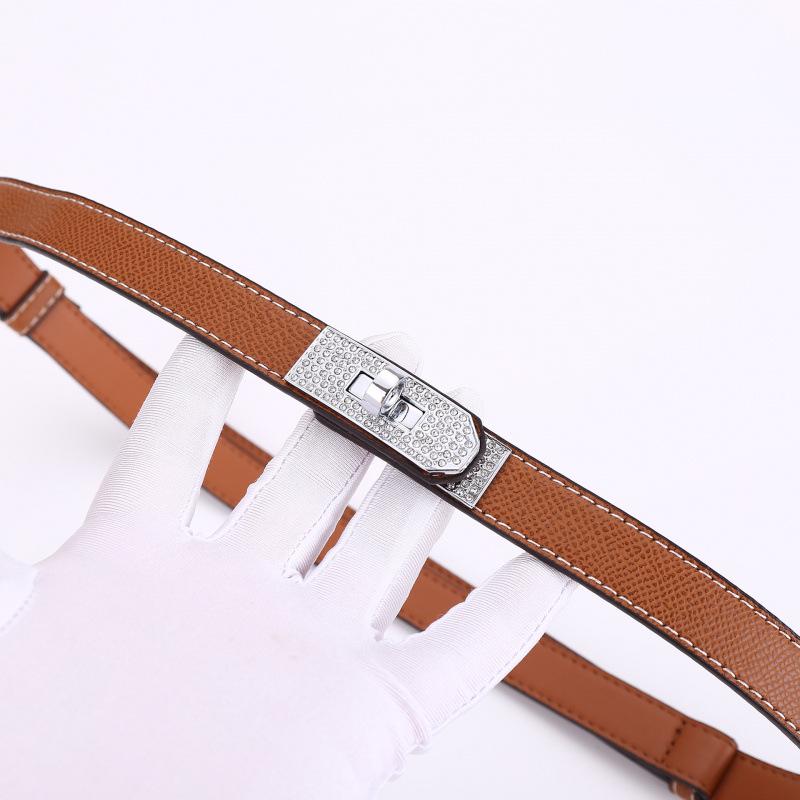 Cintura da Donna Kelly con Strass e Doppia Fibbia in Pelle - Versatile, Decorativa Fascia in Pelle di Mucca