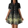 Women Casual Loose Shirt Dress Button Up Stand Collar Short Sleeve Printed Mini Dress Lightweight Tunic Dress