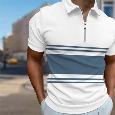 Men's Shirt Polo Casual Zip Short Sleeve Fashion Casual Zipper Summer Spring Regular Fit Colorful Wide Stripes 3D Print Shirt
