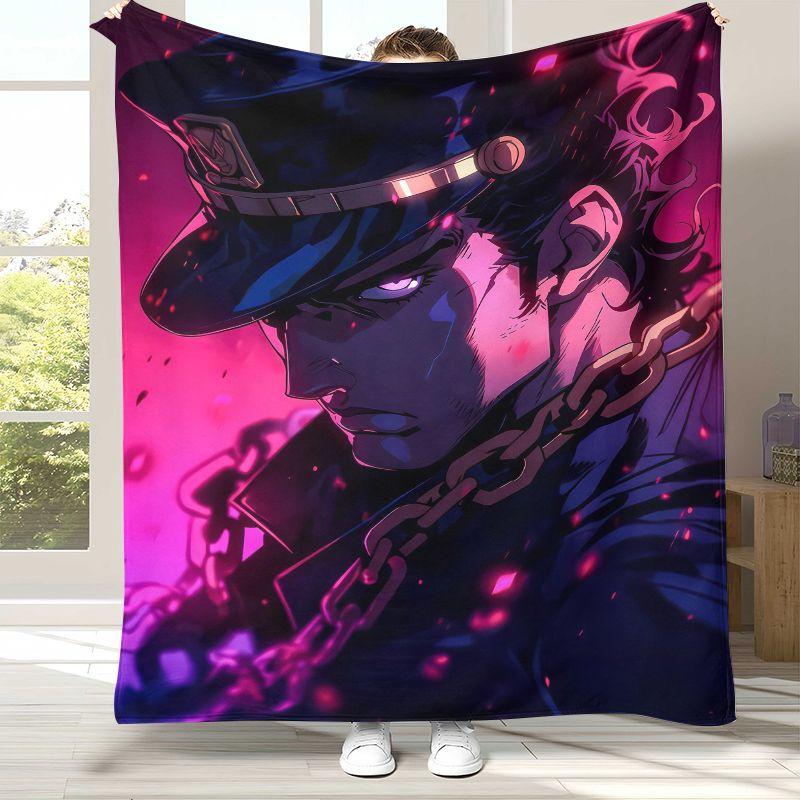 Anime JoJo Bizarre Adventure Cartoon Flannel Blanket,Ultra Soft Warm Plush Throw for Home Bedroom Bed Sofa Cover Office Picnic