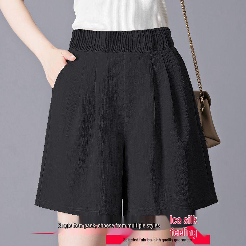 Ice Silk Women's Plus Size Summer Capris: Loose Straight, High Waist, Casual Wide Leg Shorts