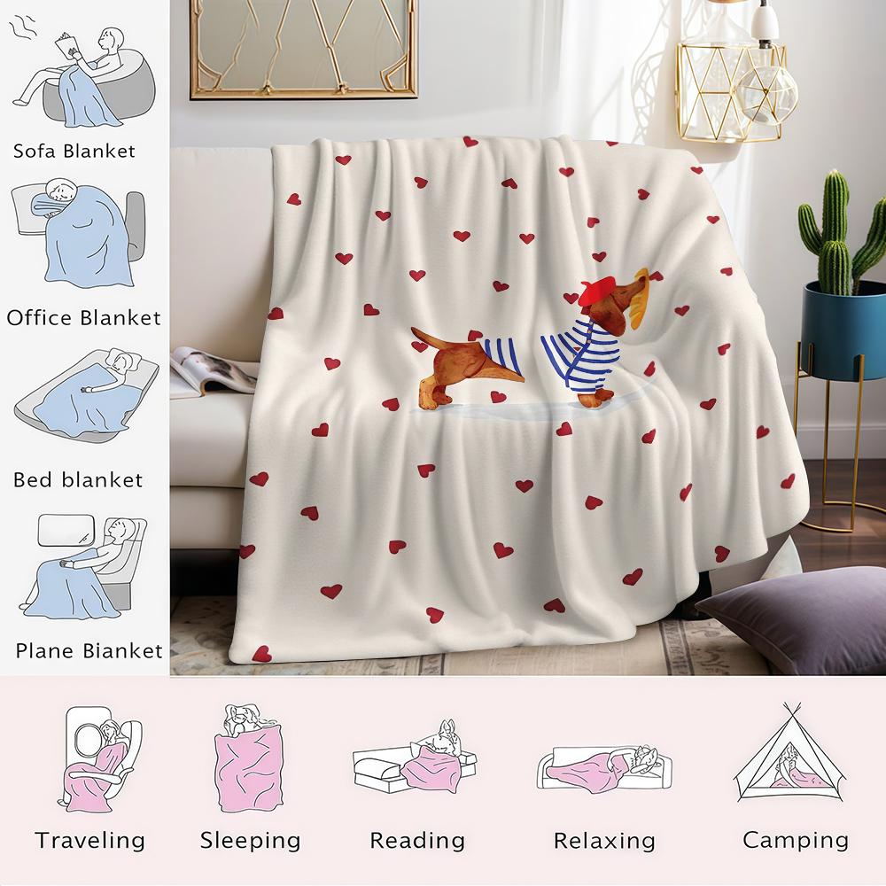 French Dachshund Flannel Blanket Warm Soft Halloween Christmas Couch Warm Cozy Decorative Decor Gift for All Season
