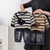 Boys' Toddler Spring & Autumn Striped Sweatshirt with Crossbody Bag Two-Piece Set, 2025