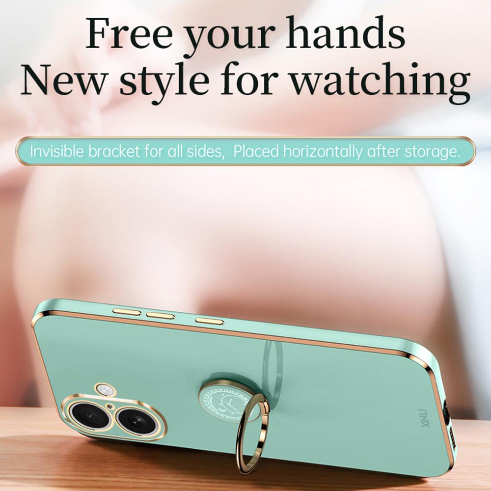 XINLI For iPhone 16 Plus Case Ring Kickstand Electroplating TPU Phone Cover