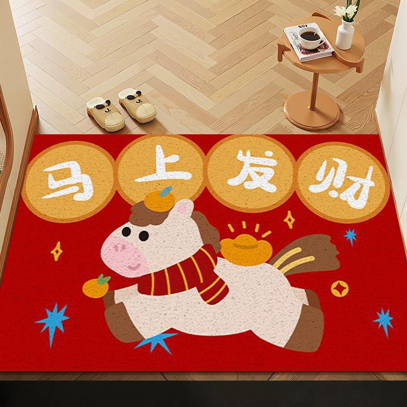 Chinese New Year Entry Door Mat Spring Festival Bedroom Bath Non-slip Rug Carpet Entrance Doormat Horse Year Decoration