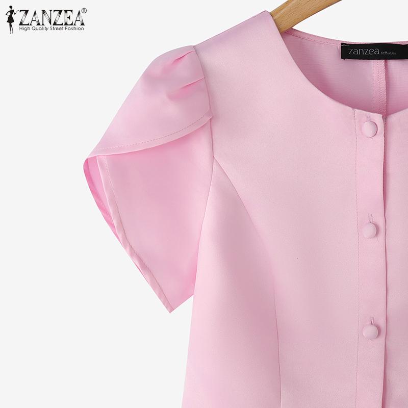 ZANZEA Dámská letní ležérní halenka s kulatým výstřihem a krátkým rukávem