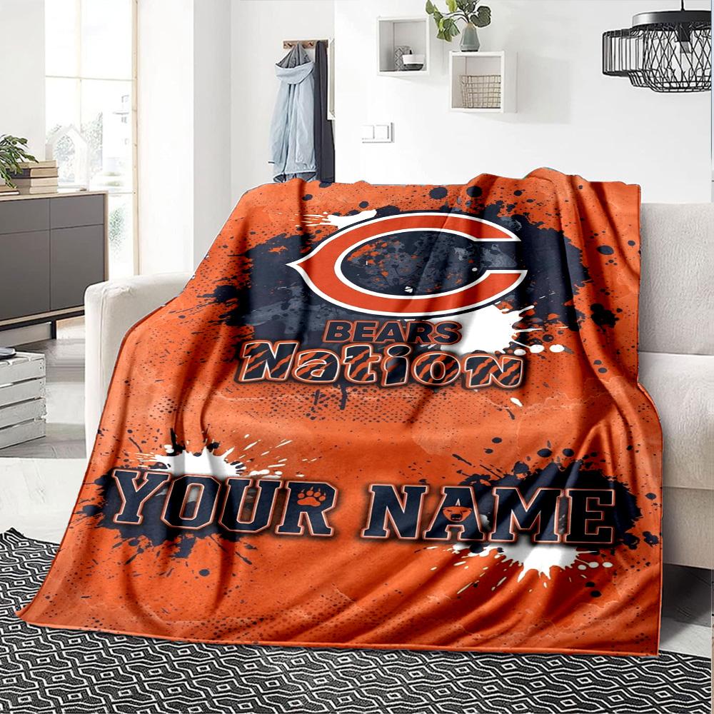 Name Custom Chicago Bears Print Flannel Blanket High Quality Warm Comfortable Cover for All Seasons Perfect for Gifts Home Decor
