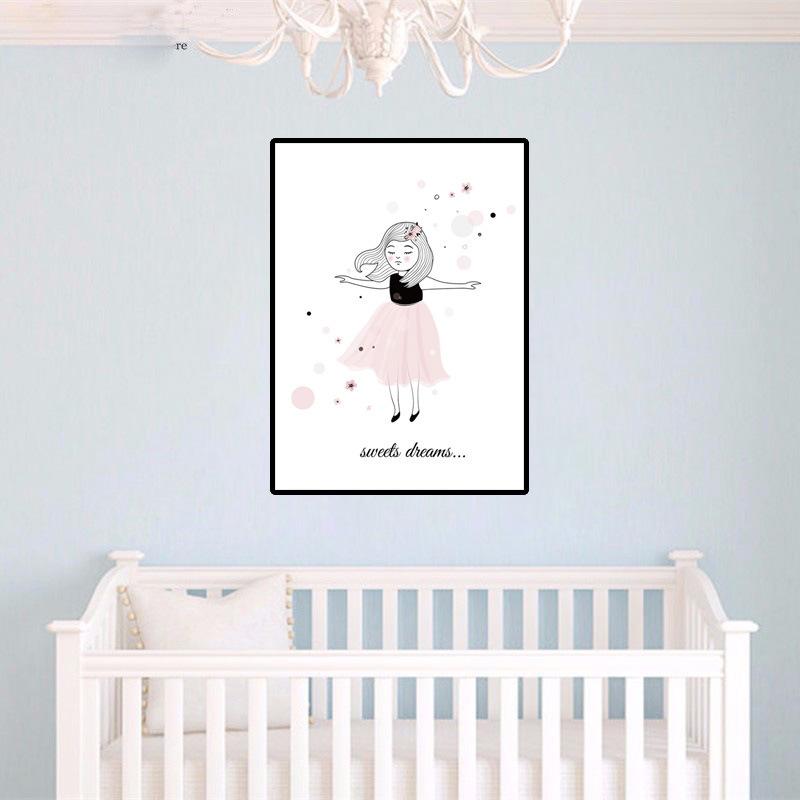 Nordic Cartoon Pink Bird for Girls Kids Canvas Painting Kindergarten Oil Painting Wall Pictures for Living Room Home Decoration