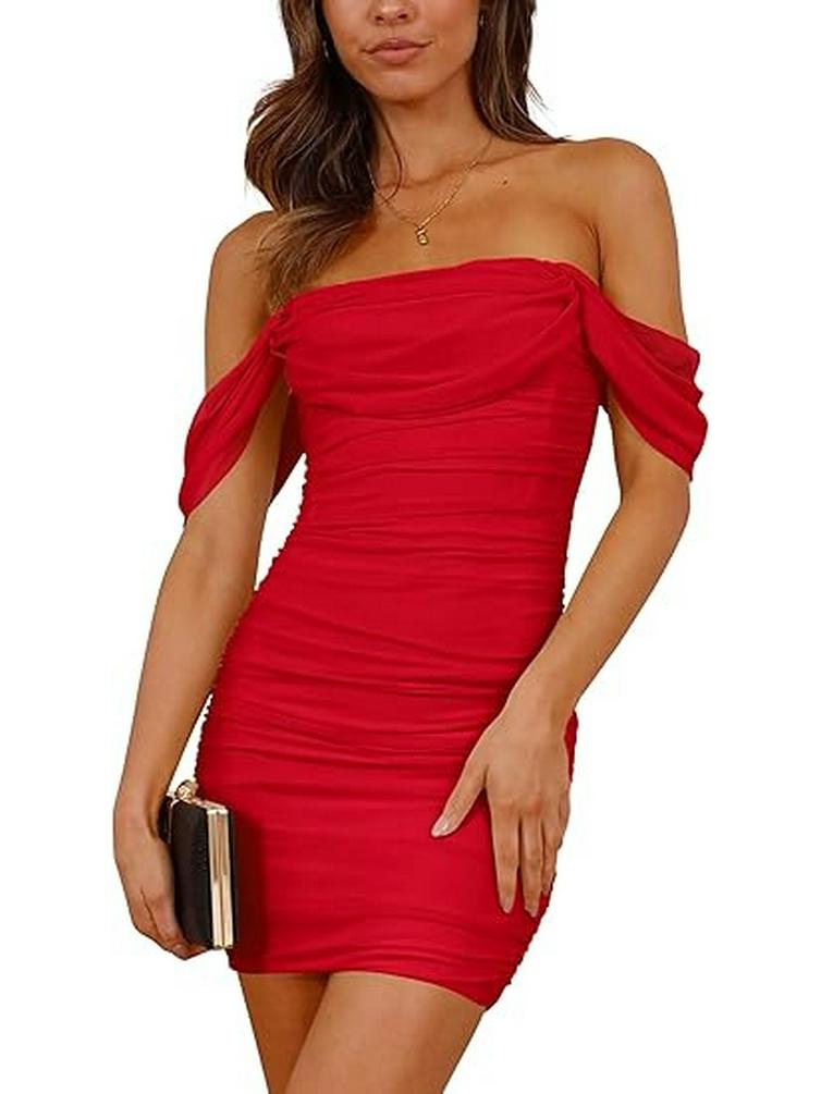 Off-Shoulder Ruched Bodycon Dress - European/American Style for Parties/Commutes