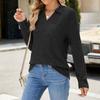 Women's Fashionable Solid Color Long Sleeved Collar Pocket Loose T-shirt Top