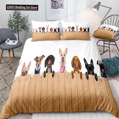 Set Biancheria da Letto per Cani Set Copripiumino Animale Per Ragazzi Set Letto a Tavola Copripiumino in Microfibra Regina Sfondo Bianco Carino Copri Letto per Animali
